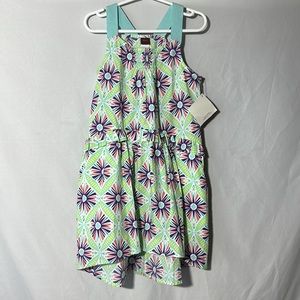 Tea collection girls 5 green geometric racer back pockets dress new with tags